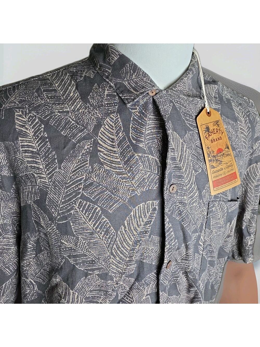 Faherty The Breeze Graphite Rainforest Mens Camp Shirt XXL S/S Button Up Linen